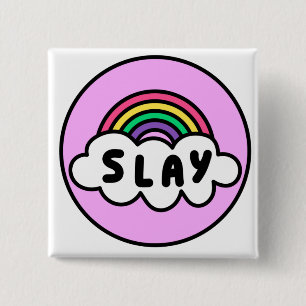 Badge Carré 5 Cm Fierté - couleur arc-en-ciel avec nuages. bu