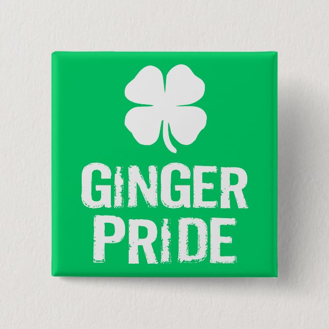 BADGE CARRÉ 5 CM FIERTÉ DE GINGEMBRE AVEC LE SHAMROCK (Devant)