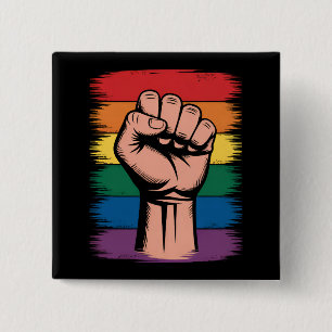Badge Carré 5 Cm Fierté du poing levé Arc-en-ciel LGBTQ Soutien Dro