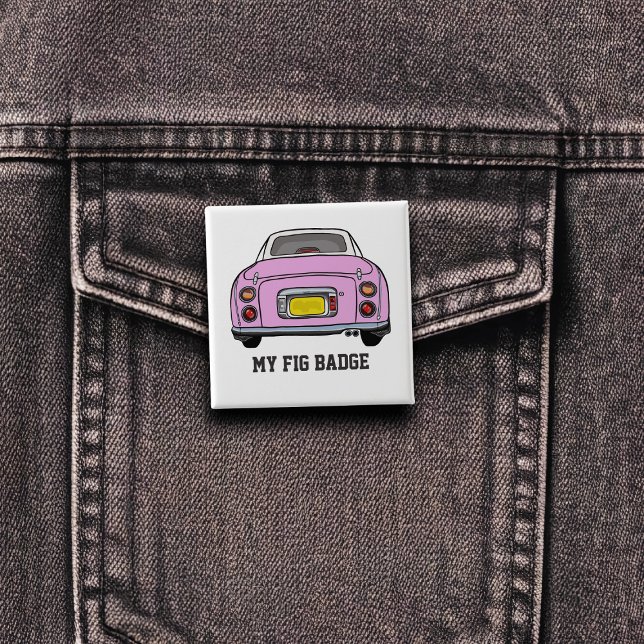 Badge Carré 5 Cm Figarations Jolie rose Figaro Nom de voiture Bouto (A fun figgy pin button badge to attach to you! Show off your love of pink figaro cars)