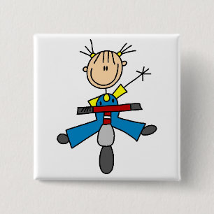 Badge Carré 5 Cm Figure de bâton fille conduisant un scooter