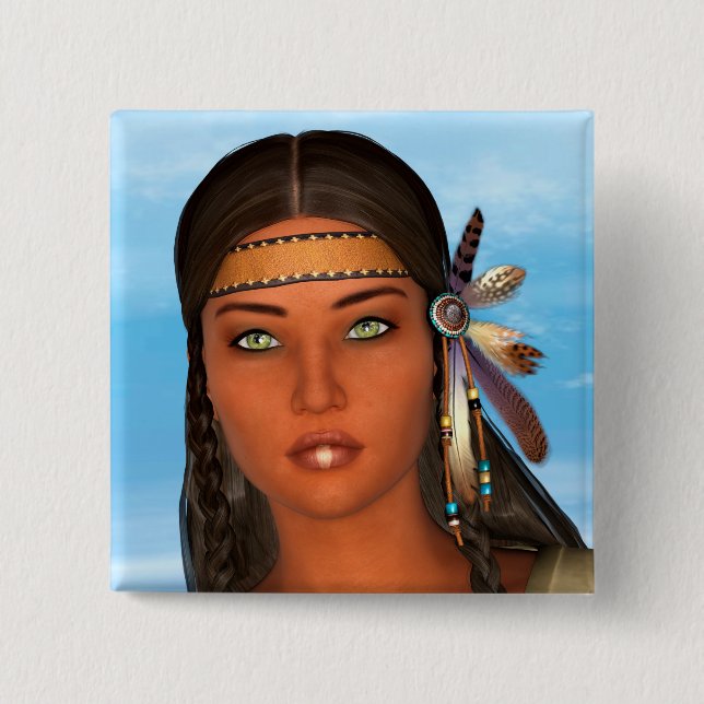 Badge Carré 5 Cm Fille amérindienne (Devant)