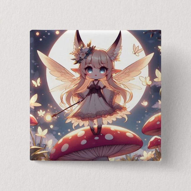 Badge Carré 5 Cm Fille Anime Pixie Hippie Lune Fée (Devant)