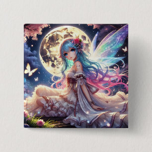 Badge Carré 5 Cm Fille Anime Princesse Fée de la Lune dans un Jardi