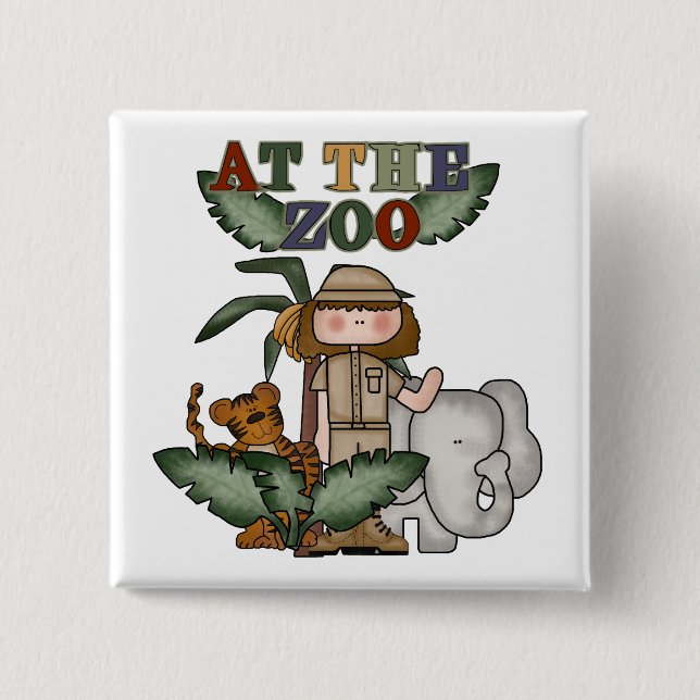 Badge Carré 5 Cm Fille au zoo (Devant)