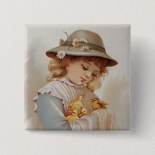 Badge Carré 5 Cm Fille avec des petits canards