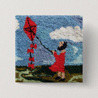 Badge Carré 5 Cm Fille avec le cerf-volant rouge
