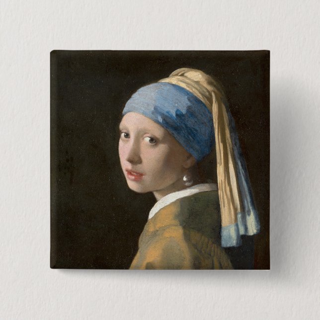 Badge Carré 5 Cm Fille avec une perle d'oreille-Johannes Vermeer Ar (Devant)