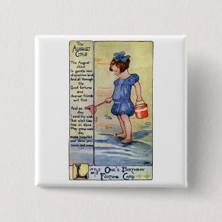 Badge Carré 5 Cm Fille d'anniversaire d'août à la plage