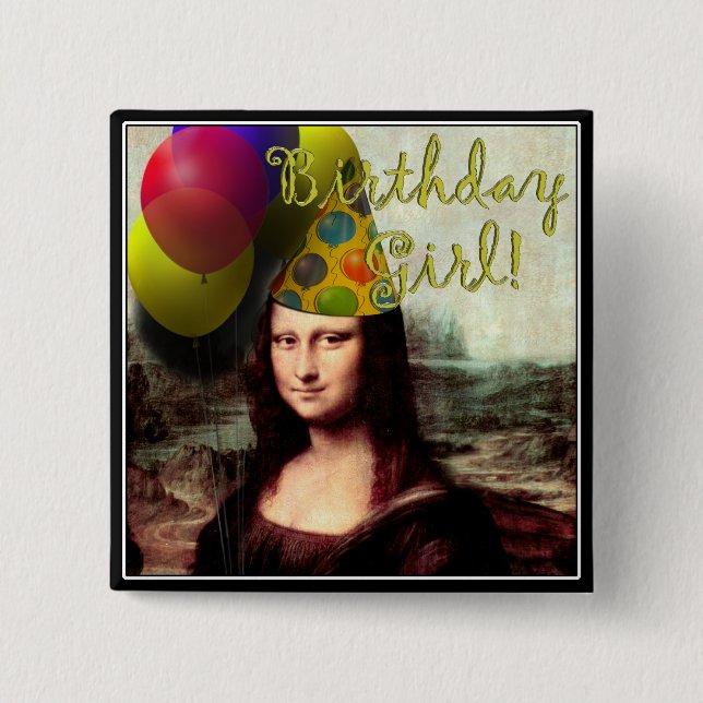 Badge Carré 5 Cm Fille d'anniversaire Mona Lisa (Devant)