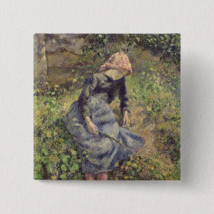 Badge Carré 5 Cm Fille de Camille Pissarro   avec un bâton, 1881