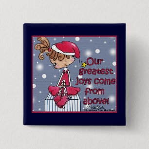 Badge Carré 5 Cm Fille de Noël - Joie d'en haut