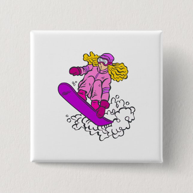Badge Carré 5 Cm Fille de surf des neiges (Devant)