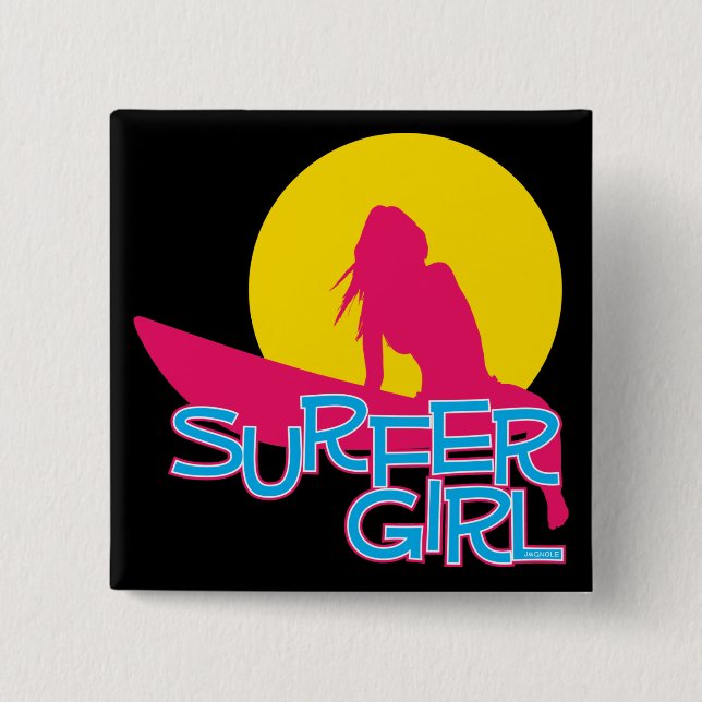Badge Carré 5 Cm Fille de surfer (Devant)