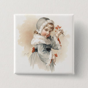 Badge Carré 5 Cm Fille d'hiver de Maud Humphrey