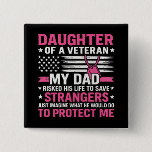 Badge Carré 5 Cm Fille D'Un Vétéran Fête des pères Papa Vétérinaire