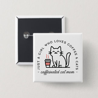 Badge Carré 5 Cm Fille esthétique amoureuse du chat et du café