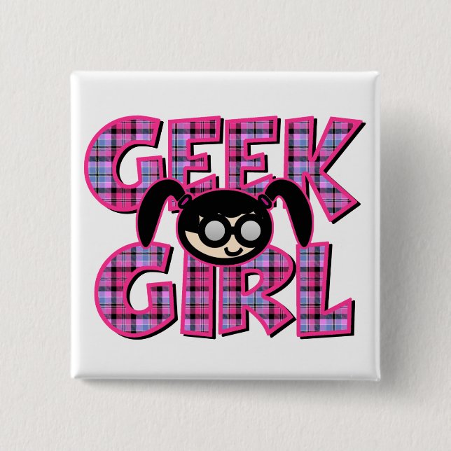 Badge Carré 5 Cm Fille Geek avec graphisme (Devant)