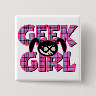 Badge Carré 5 Cm Fille Geek avec graphisme