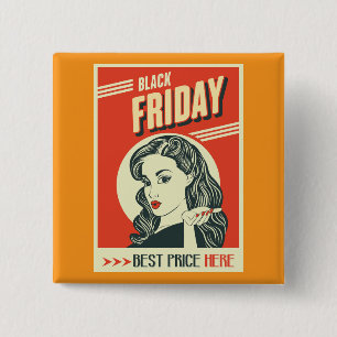 Badge Carré 5 Cm Fille Pin-Up Pop Art Black Friday Rétro