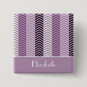 Badge Carré 5 Cm Fille Purple Chevron Stripes Motif Avec Nom
