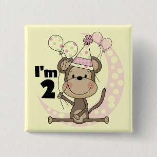 Badge Carré 5 Cm Fille singe en Casquette de fête 2e anniversaire