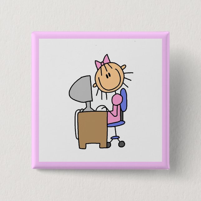 Badge Carré 5 Cm Fille sur l'ordinateur (Devant)