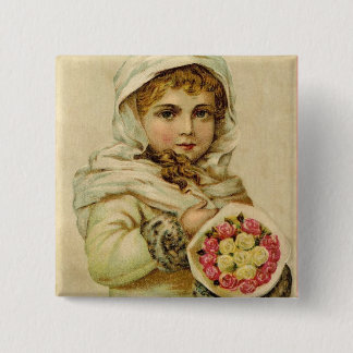 Badge Carré 5 Cm Fille vintage avec le bouton de roses d'hiver