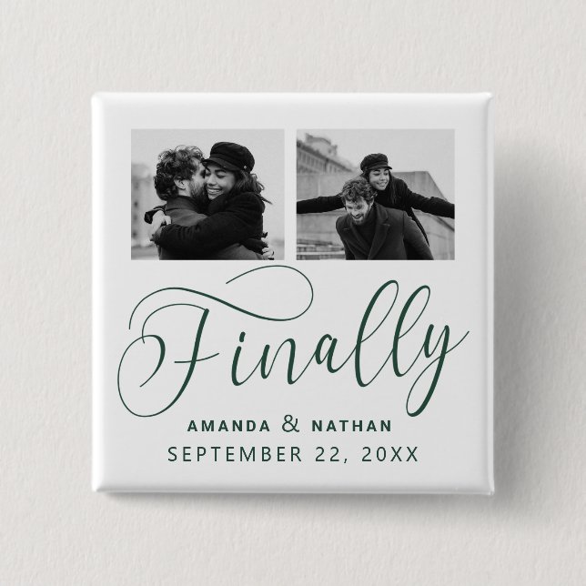 Badge Carré 5 Cm Finally Minimalist Wedding 2 Photo Save the Date (Devant)