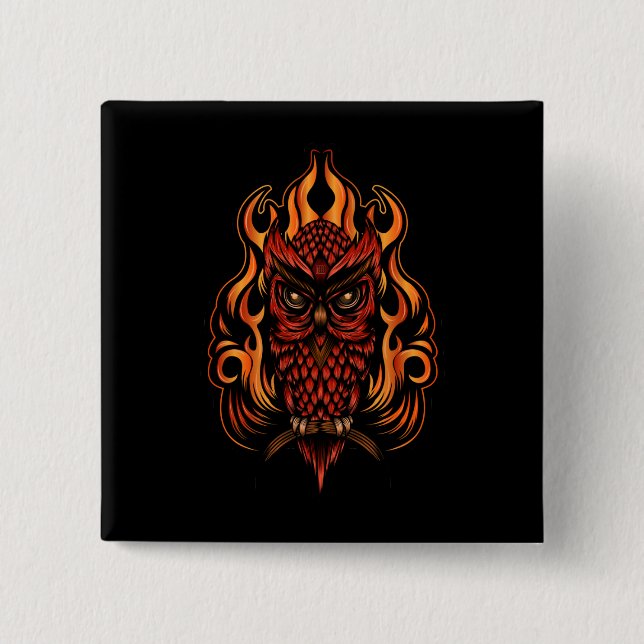Badge Carré 5 Cm Fire owl (Devant)