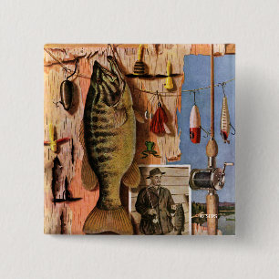 Badge Carré 5 Cm Fishing Still Life par John Atherton