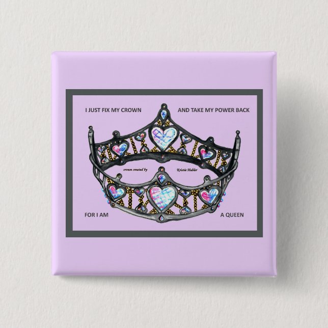 Badge Carré 5 Cm Fix my crown take power back am queen pink silver (Devant)