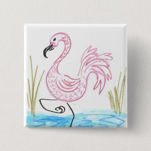 Badge Carré 5 Cm Flamant Rose #13