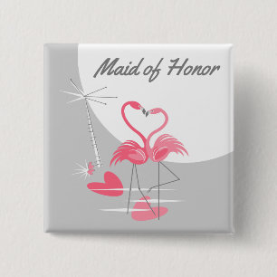 Badge Carré 5 Cm Flamant rose Amour Grande Lune Maid of Honor bouto