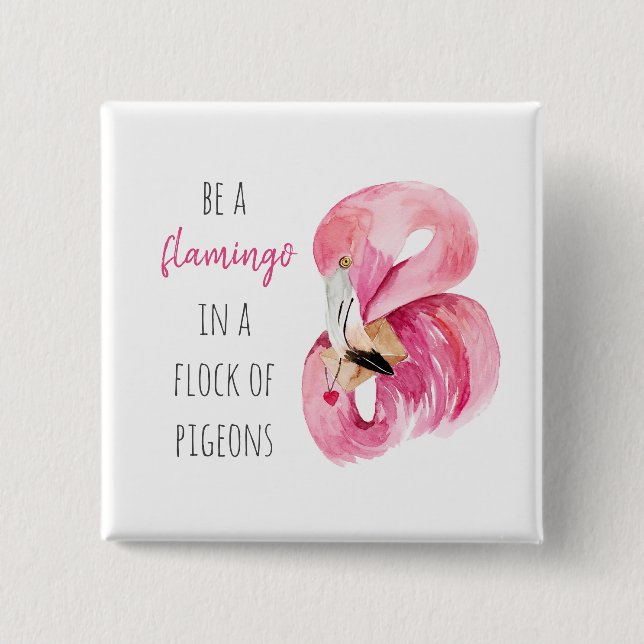 Badge Carré 5 Cm Flamant rose Aquarelle Exotique Rose Moderne Avec  (Devant)