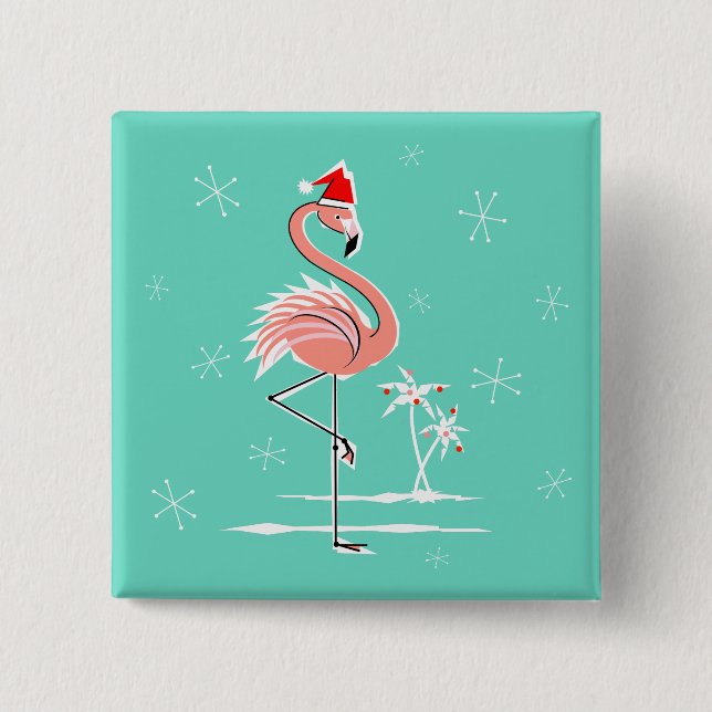 Badge Carré 5 Cm Flamant rose de Noël carré (Devant)