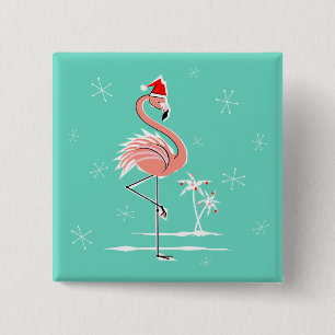 Badge Carré 5 Cm Flamant rose de Noël carré