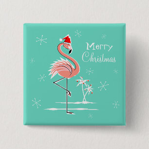 Badge Carré 5 Cm Flamant rose de Noël Joyeux bouton de Noël carré