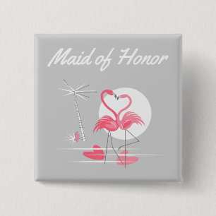 Badge Carré 5 Cm Flamant rose Love Maid of Honor carré du bouton