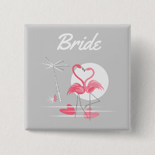 Badge Carré 5 Cm Flamant rose Love Side Bride bouton carré
