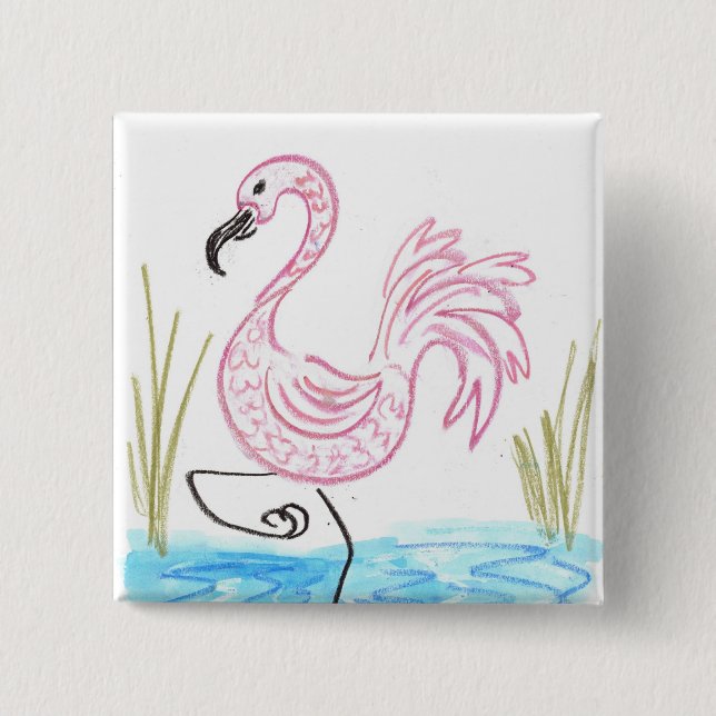 Badge Carré 5 Cm Flamant rose rose #13 (Devant)