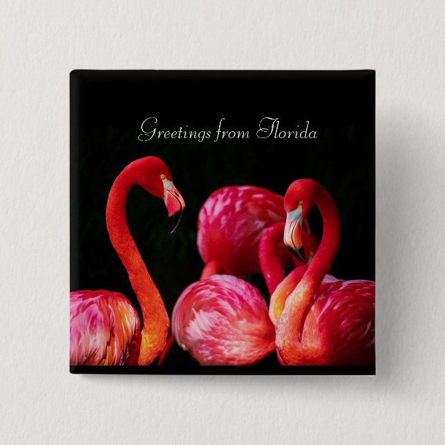 Badge Carré 5 Cm Flamant rose rose, Salutations de Floride (Devant)