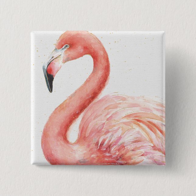 Badge Carré 5 Cm Flamant rose | rose tropical (Devant)