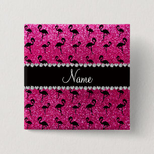 Badge Carré 5 Cm Flamants au néon nommés personnalisés de partie
