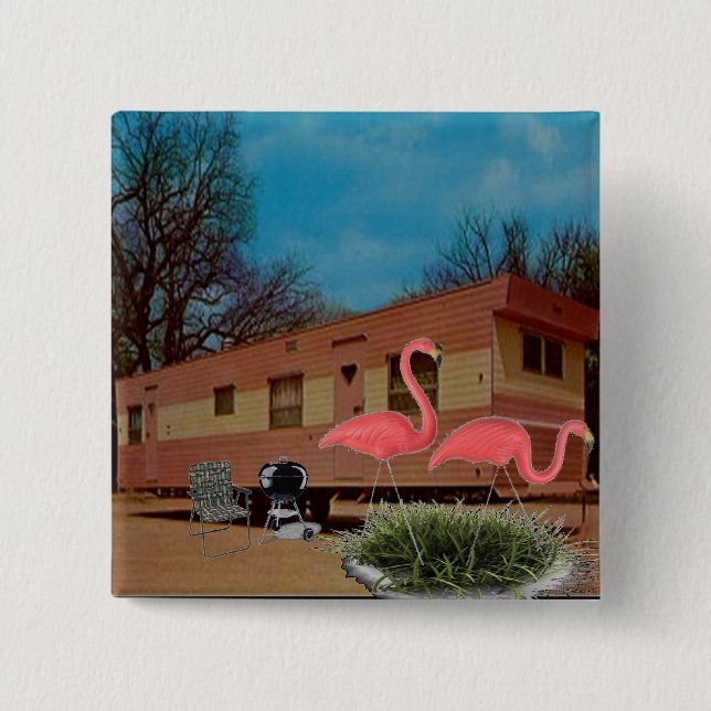Badge Carré 5 Cm Flamants roses roses (Devant)