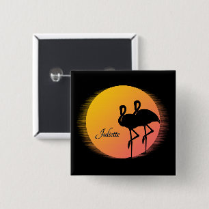 Badge Carré 5 Cm Flamants roses Sunset personnel avec nom
