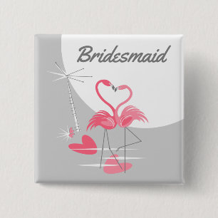 Badge Carré 5 Cm Flamingo Love Large Moon Bridesmaid button square