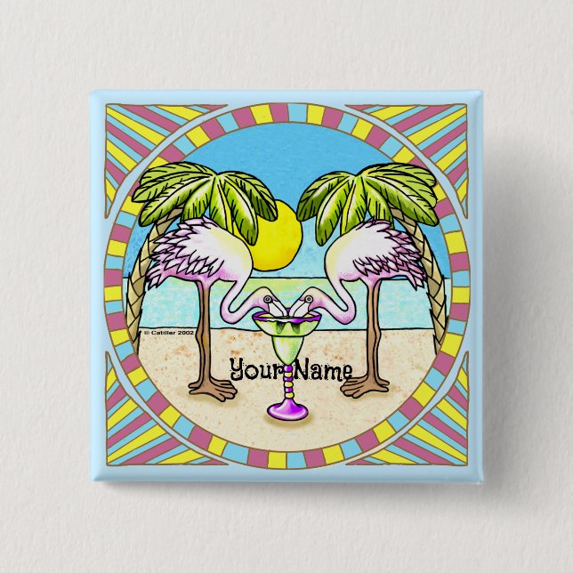 Badge Carré 5 Cm Flamingo Margarita  (Devant)
