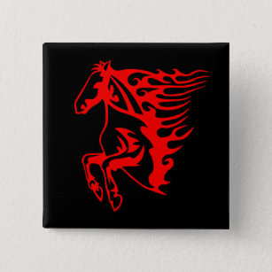 Badge Carré 5 Cm Flamme feu rouge Bronco Mustang Cheval sauvage