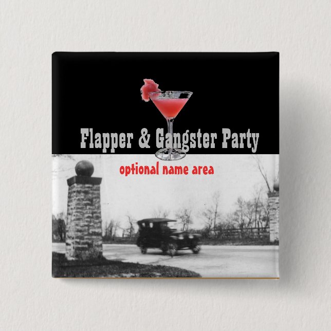 Badge Carré 5 Cm Flapper et Gangster des Années folles (Devant)